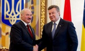 На зустріч із Лукашенком Янукович одягнув значок у вигляді прапора з каменями Swarovski 