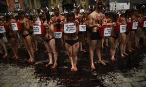 Напівголі активісти провели криваву акцію проти іспанського забігу биків (фото)